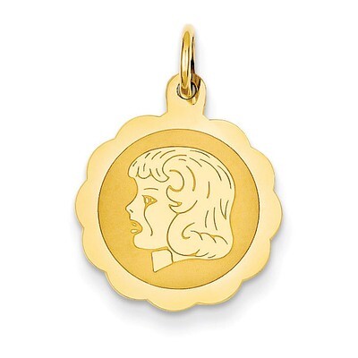 Girl Head on .013 Gauge Engravable Scalloped Disc Charm 14k Gold XM68/13, MPN: XM68/13, 883957485782