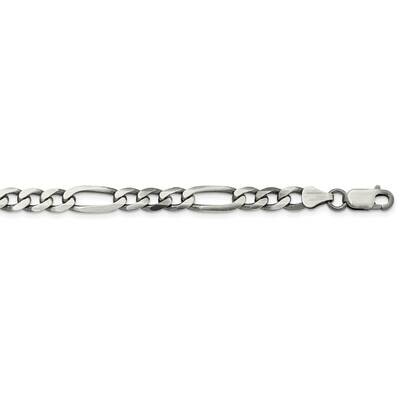 6.5mm Figaro Chain 22 Inch Sterling Silver Antiqued QFG180A-22, MPN: QFG180A-22,