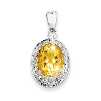 Citrine &amp; Diamond Pendant Sterling Silver Rhodium QDX741, MPN: QDX741, 883957433646