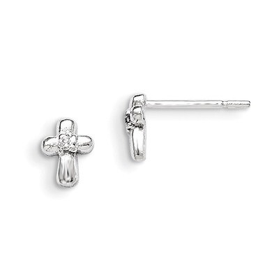 Cross with Cubic Zirconia Post Earrings Sterling Silver QE8683, MPN: QE8683, 886774558196