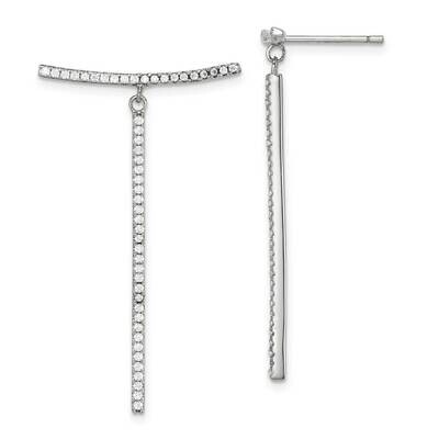 White Dangle Bar Post Earrings Sterling Silver CZ Diamond QE14831, MPN: QE14831, 883957638638