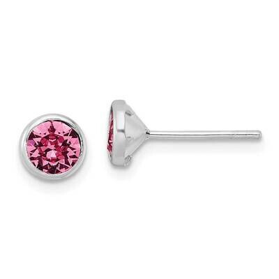 Post Pink Crystal Bezel Earrings Sterling Silver Rhodium-Plated QE16161, MPN: QE16161, 196904169360