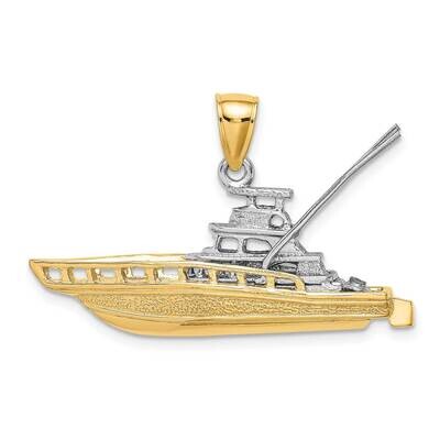 Textured 3-D offshore Sportfishing Boat Charm 14k Gold Rhodium K9152, MPN: K9152, 637218055180
