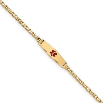 6 Inch Medical Soft Diamond Shape Red Enamel 6 Anchor Link Child ID Bracelet 14k Gold XM552CC-6, MP…