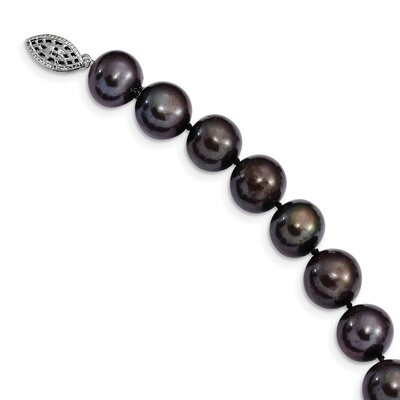 10-11mm Black Cultured Freshwater Pearl Bracelet 7.25 Inch Sterling Silver Rhodium-plated QH5158-7.…