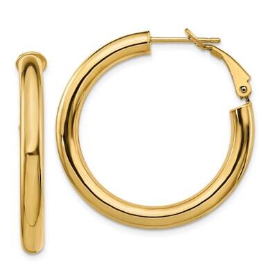 4x25mm Polished Round Omega Back Hoop Earrings 14k Gold PRE928, MPN: PRE928, 191101984167