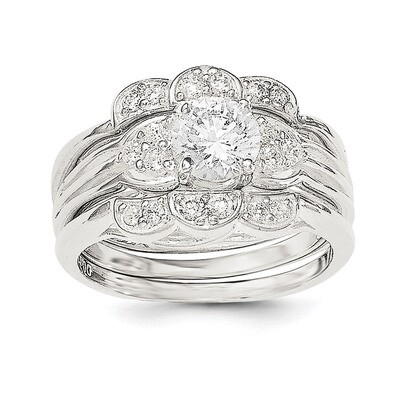 CZ Diamond 4-prong CZ Diamond with Accent CZ Diamonds 3-Ring Set Sterling Silver Polished QR6151, M…