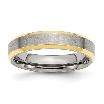 Beveled Edge 5mm Brushed Polished Yellow IP-plated Band Stainless Steel SR145 Engravable, MPN: SR14…