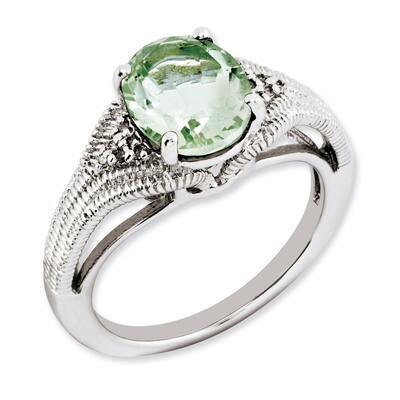 Oval Green Quartz &amp; Diamond Ring Sterling Silver QR3175AG, MPN: QR3175AG, 883957404226