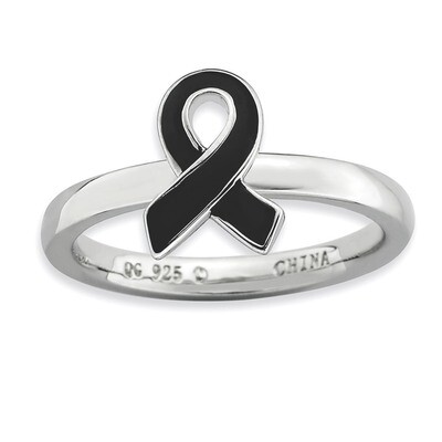Black Enameled Awareness Ribbon Ring - Sterling Silver QSK947, MPN: QSK947, 886774231501