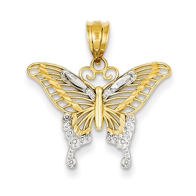 Diamond-cut Butterfly Pendant 14K Gold &amp; Rhodium K4841, MPN: K4841, 883957140285