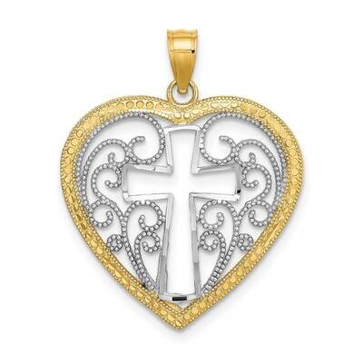 Cut-Out Beaded Filigree Heart with Cross Charm 14k Gold Rhodium K9411, MPN: K9411, 637218135707