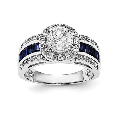 CZ Diamond &amp; Lab Created Sapphire Ring Sterling Silver Rhodium-plated QR6352, MPN: QR6352,