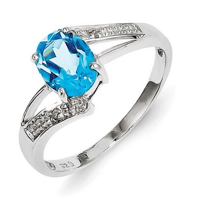 Light Swiss Blue Topaz &amp; Diamond Ring Sterling Silver Rhodium QDX567, MPN: QDX567, 883957479767