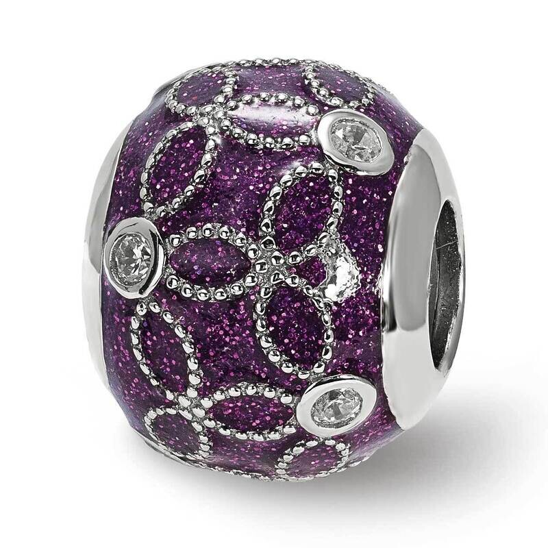 CZ Diamonds Sparkling Purple Enameled Bead Sterling Silver QRS3965, MPN: QRS3965,