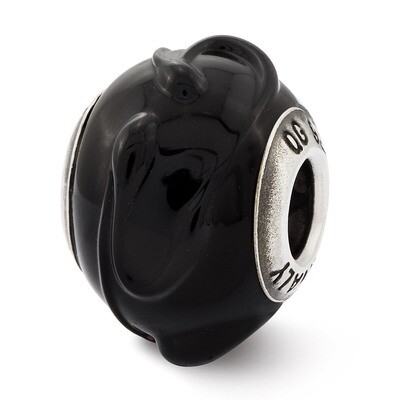Black with Textured Lines Glass Bead - Sterling Silver QRS2581, MPN: QRS2581, 883957578705