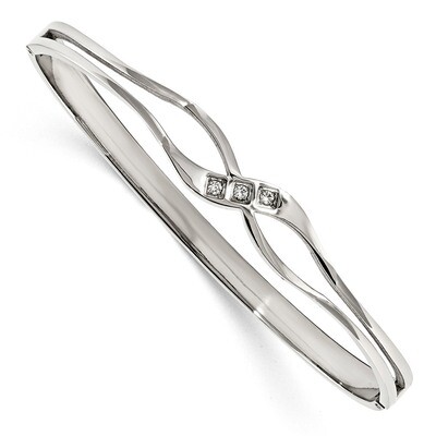 Diamond CZ Hinged Bangle Stainless Steel Polished SRB1853 by Chisel, MPN: SRB1853, 191101603846
