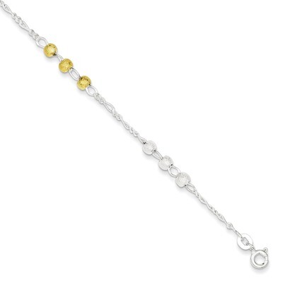 7 Inch Gold-tone Textured Beaded Bracelet Sterling Silver QG3297-7, MPN: QG3297-7, 191101294006