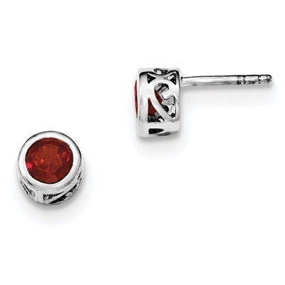 Garnet Round Post Earrings Sterling Silver Rhodium-plated Polished QE12625GA, MPN: QE12625GA, 19110…