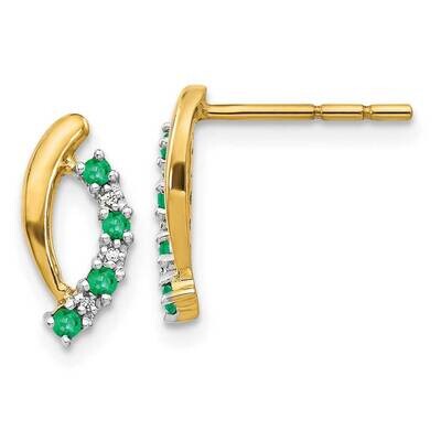 Diamond &amp; Emerald Post Earrings 14k Gold EM5618-EM-002-YA, MPN: EM5618-EM-002-YA, 191101838903