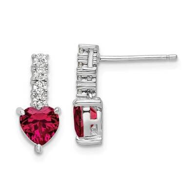 Polish Rhod-Plated Created Ruby Heart Post Dangle Earrings Sterling Silver QE15761, MPN: QE15761, 1…