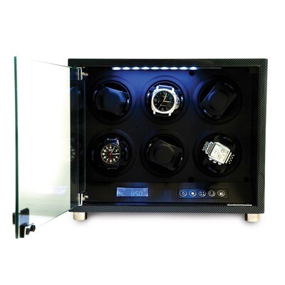 Carbon Fiber Finish 6 Watch Winder with Locking Glass Door GM13338, MPN: GM13338, 797140506621