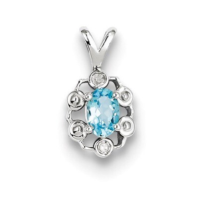 Light Swiss Blue Topaz &amp; Diamond December Pendant Sterling Silver QBPD22DEC, MPN: QBPD22DEC, 883957…
