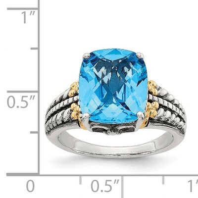 5.65 Swiss Blue Topaz Ring Sterling Silver &amp; 14k Gold QTC310, MPN: QTC310, 883957504896