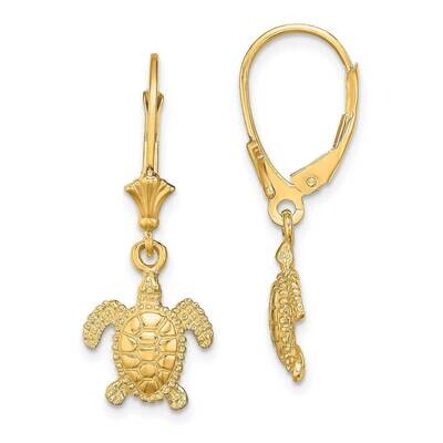Mini Sea Turtle Leverback Earrings 14k Gold 3-D Polished TF1829, MPN: TF1829, 637218177417