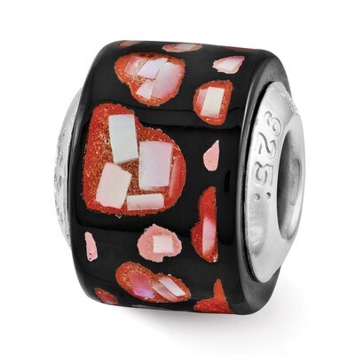 Red Black MOP Hearts Mosaic Bead - Sterling Silver QRS3206, MPN: QRS3206, 883957036670