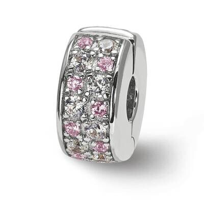 White &amp; Pink CZ Diamond Hinged Bead Sterling Silver QRS3955, MPN: QRS3955,
