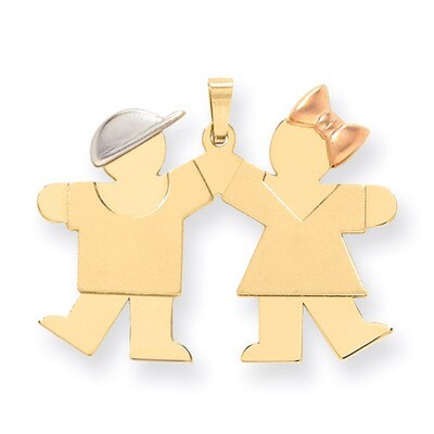 Large Boy on Left &amp; Girl on Right Engravable Charm 14k Tri-Color Gold XK104, MPN: XK104, 8839573769…