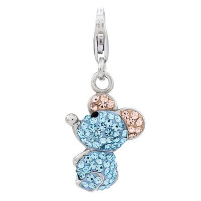 Light Blue Crystal Mouse with Lobster Clasp Charm Sterling Silver QCC873