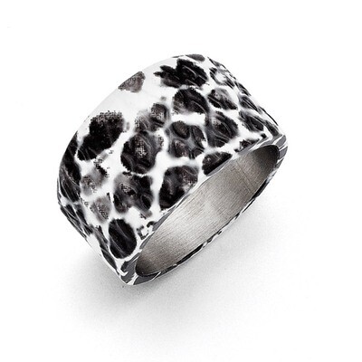Polished Black and White Textured Ring Stainless Steel SR307-6
