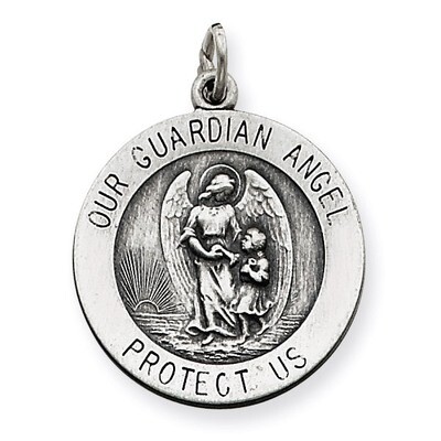 Guardian Angel Medal Sterling Silver Antiqued QC3626, MPN: QC3626, 191101181993