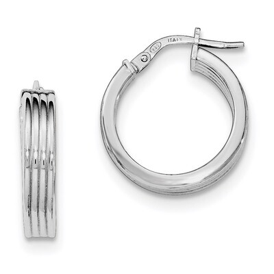 Grooved Hoop Earrings Sterling Silver Rhodium-plated QE11537, MPN: QE11537, 191101228735
