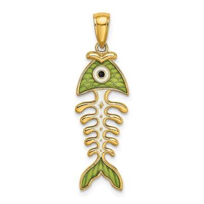 Green Enamel Fish Bone Charm 14k Gold K7049, MPN: K7049, 637218140824