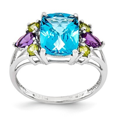 Light Swiss Blue Topaz, Amethyst &amp; Peridot Ring Sterling Silver QR2895BT, MPN: QR2895BT, 8839574028…