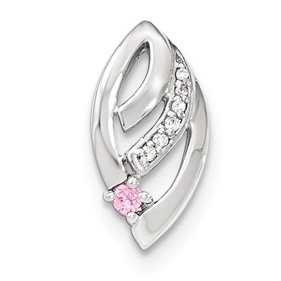 Polished White &amp; Pink CZ Fancy Chain Slide Pendant Sterling Silver QP4348