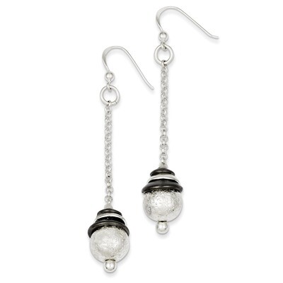Sterling Silver &amp; Black Rhodium Polished &amp; Textured Dangle Earrings QE8060
