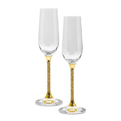 Set Of 2 Toasting Flute Glasses with 24K Gold Flake Stems with Gift Bag JCG111, MPN: JCG111,