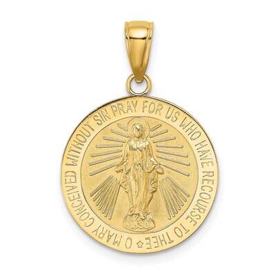 Satin Miraculous Medal Charm 14k Gold Polished K8487, MPN: K8487, 637218167067