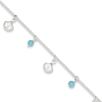 9 Inch Shell and Turquoise &amp; Extension Anklet Sterling Silver Polished QG3167-9, MPN: QG3167-9, 886…