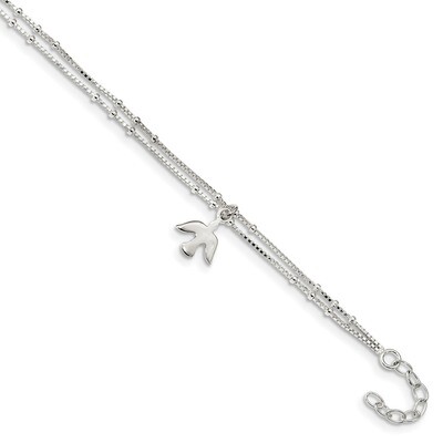 2-Strand Dove with 1 inch Extender Anklet Sterling Silver Polished QG4213-9, MPN: QG4213-9, 8867740…