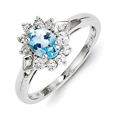 Light Blue Topaz Ring Diamond Sterling Silver QR4532BT, MPN: QR4532BT, 883957438757