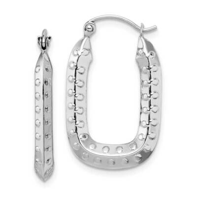 White Gold Polished Textured Rectangle Hoop Earrings 10k Gold 10TC412W, MPN: 10TC412W, 886774016450
