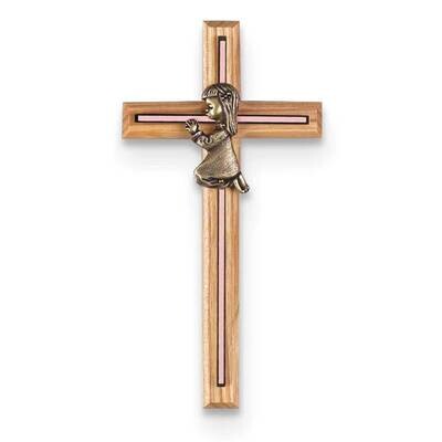 Gold-tone Praying Girl with Pink Inlay Oak Wall Cross GM22836, MPN: GM22836, 603799272124