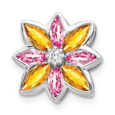 Citrine Pink Tourmaline Flower Chain Slide 14k White Gold Diamond PM4382-005-WA, MPN: PM4382-005-WA…