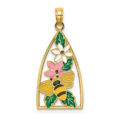Bumble Bee Flowers In Triangle with Enamel 14k Gold K6837, MPN: K6837, 637218126026
