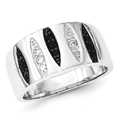 Black &amp; White CZ Ring Sterling Silver QR6148-6